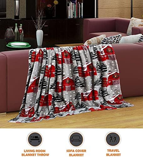 Elegant Comfort Luxury Velvet Super Soft Christmas Prints Fleece Blanket-Holiday Theme Home Décor Fuzzy Warm and Cozy Throws for Winter Bedding, Couch and Gift, 50 x 60 inch, Snowybarn