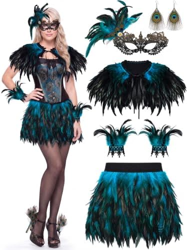 Janmercy 5 Pcs Halloween Peacock Costume Sets Women Gothic Witch Style
