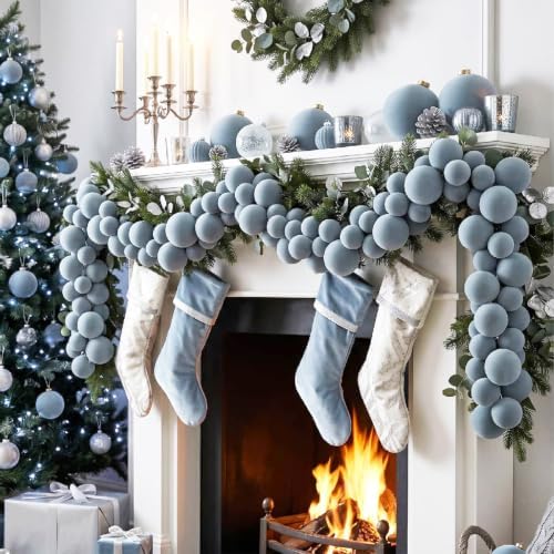 Thiccywoov 9 ft Velvet Christmas Ball Garland Ornament, Hazy Blue