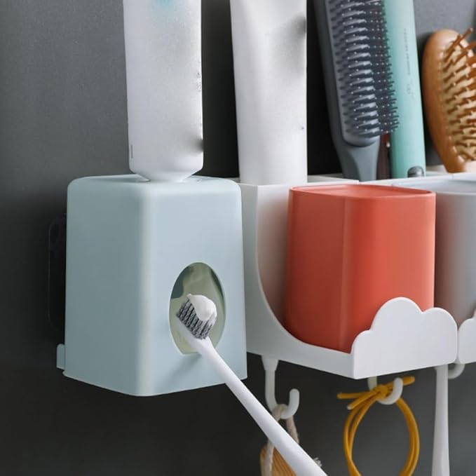 Toothbrush Rack Toothbrush Rack Toothbrush Cup Set Mouthwash Cup Brushing Cup Squeeze Toothpaste Artifact Wall Hanging Free Punching Toothbrush Holder Bathroom Toothbrush Holder