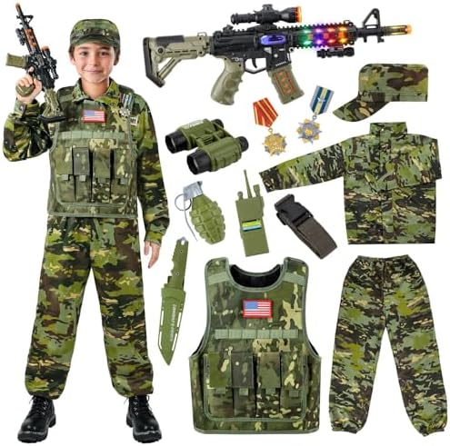Metemot Kids Army Costume for Boys, Soldier Boys Halloween Costume Age 3-12