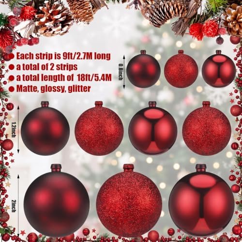 2 Pcs 9 ft Christmas Ball Ornament Garland, Burgundy