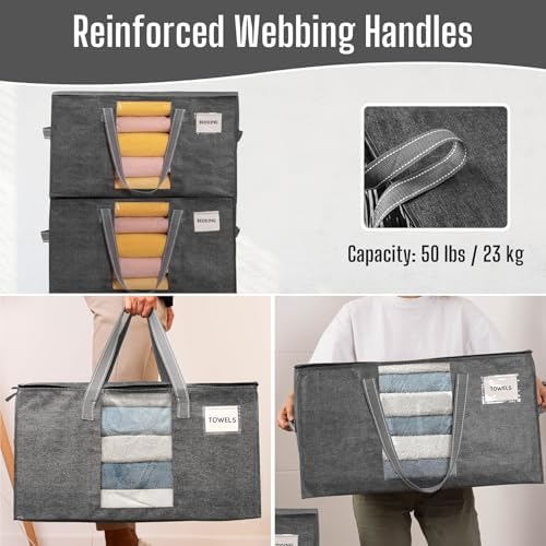 VENO Moving Bags, Wide Open Top, Clear Window, Gray, 4 Pack