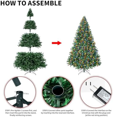 8FT Prelit Christmas Artificial Tree with Led Lights, Lighted Xmas Tree