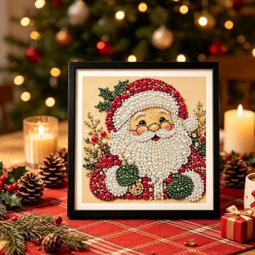 DIY Christmas Pearl Diamond Painting Art Kit Gifts Adults with Frame