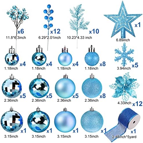 Sratte 94 Pcs Christmas Tree Ornaments Decoration Set,Blue