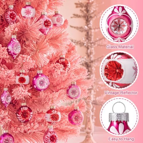 40Pcs Vintage Christmas Glass Ornaments Bulk 1.6''Reflector Ball