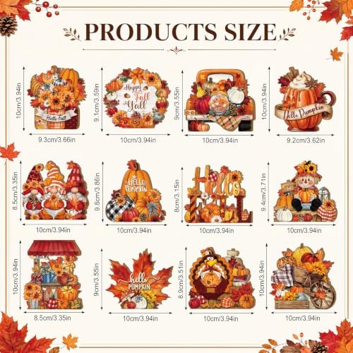 Leinuosen 12 Pcs Fall Table Decoration for Home, Wooden Pumpkin Turkey Sign