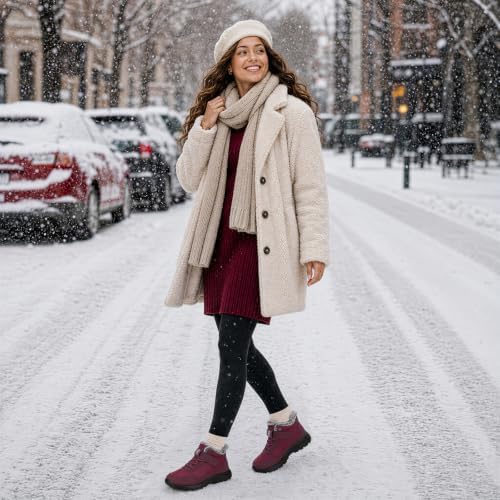 SHIBEVER Snow Boots Women Warm: Winter Fur Lined Ankle Booties