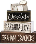 Moucuny 4 Pcs Wooden Block Signs Farmhouse Table Tiered Tray Smores Theme