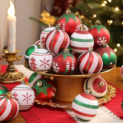 SHareconn 30ct 2.36 Inch Christmas Tree Balls Ornaments,Red and Green White