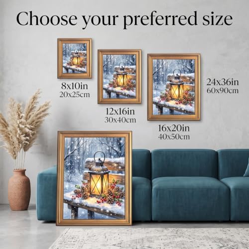Framed Winter Lantern Wall Art Gold Frame Inch 8x10