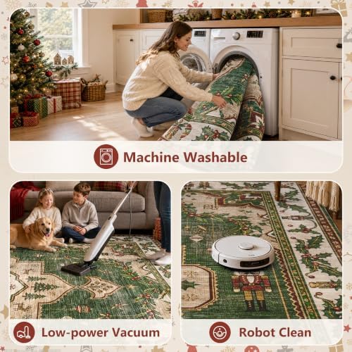 Engiw Christmas 2x8 Runner Rug, Washable Non-Slip, Soft Low Pile Carpet, Christmas Decorations for Living Room, Bedroom, Kitchen, Hallway, Entryway and Under Christmas Tree