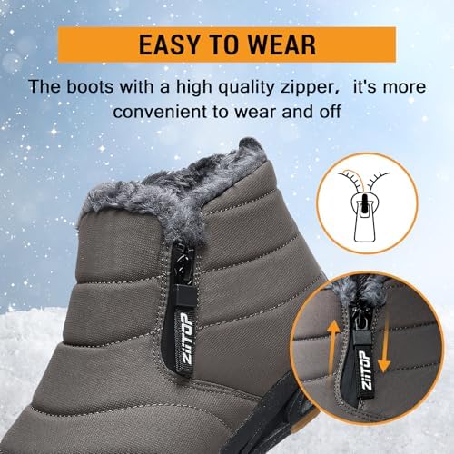 ziitop Snow Boots Mens Waterproof Winter Boots Fur Lined Warm Ankle Boots
