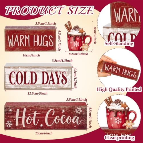 Lineshading 4 Pcs Christmas Table Decorations, Wooden Hot Cocoa Bar Sign