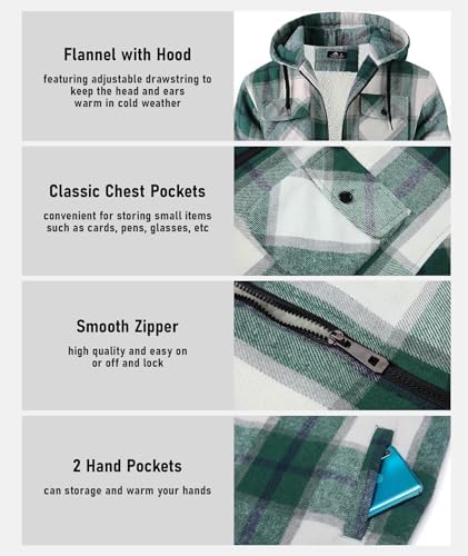 GEEK LIGHTING Men's Flannel Shirts Jacket Sherpa Lined Plaid Zipper Hoodie