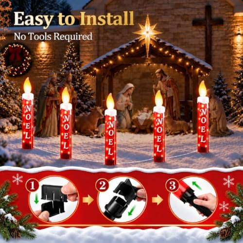 5 Pack Noel Christmas Candle Stake Lights, 23 in (Red, White)