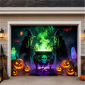 Halloween Garage Door Cover 8x7 FT, Witch Halloween Garage Door Decoration, Large Single Garage Door Banner with Pumpkin Ghost Bat Design, Outdoor Halloween Decor for Home Yard Party