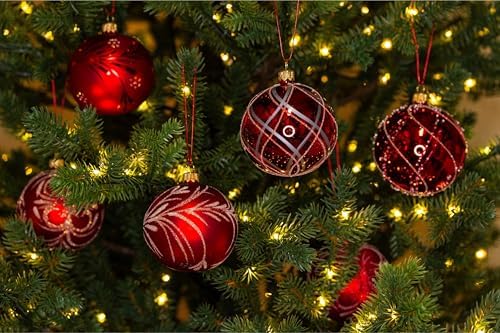Luxury Handcrafted European Glass Christmas Ball Ornaments - Set of 6 - Red & Gold - 8 cm - Mouth-Blown & Hand-Painted