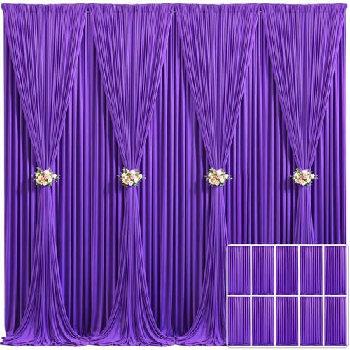 10 Panels Purple Backdrop Curtain for Parties Wedding Wrinkle Free Purple Photo Curtains Backdrop Drapes Fabric Decoration for Birthday Party Photography 50ft(W) x 10ft(H)