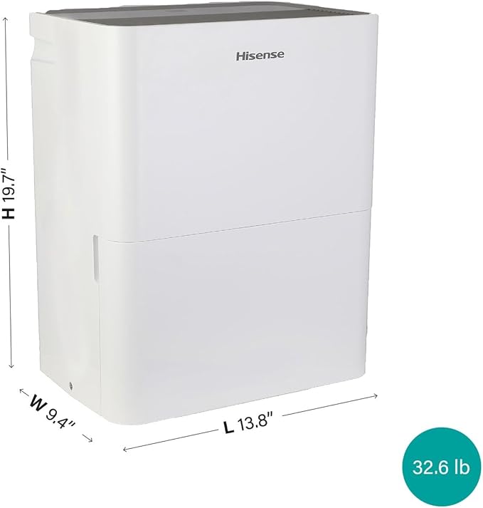 Hisense 35 Pint Compact Portable Dehumidifier with Slide-Out Bucket, Energy Efficient Quiet Humidity Absorber for Bathroom Bedroom Garage Attic Home Crawl Space, 3000 Sq. Ft.