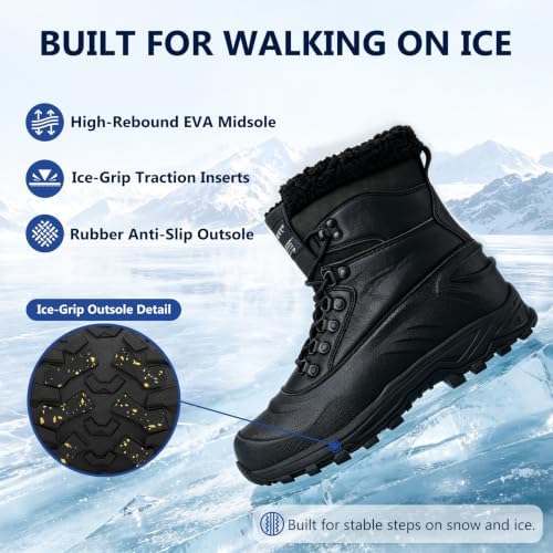riemot Men's Waterproof Snow Boots,3M Insulated, Ice-Grip Traction US9-14