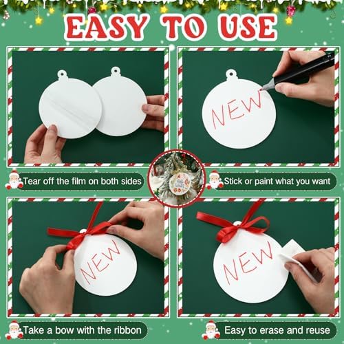Sumind 60 Pcs 4 Inch Blank Acrylic Christmas Ornaments, White