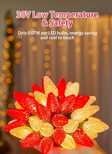 C9 Christmas Lights Outdoor, 114FT 150 LED C9 String Lights, Red|Warm White