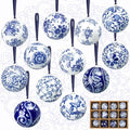Cindeer 12 Pcs Blue and White Christmas Porcelain Balls, Elegant Style