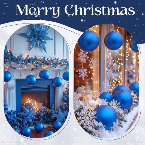 Threan 8 Inch Large Blue Matte Christmas Ball Ornaments for Christmas Tree