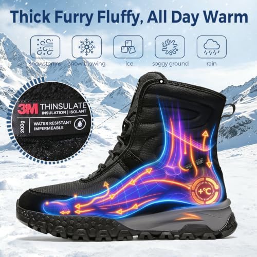 Winter Boots for Men, Fleece Lined Snow Hiking Boots, Wide Toe Box