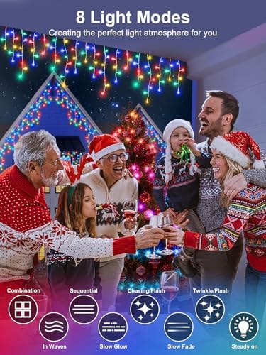 Christmas Icicle Lights, Outdoor String Lights, 100FT 960LED Multicolor