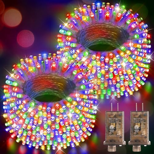 Hezbjiti 2Pack 1000 LED 403 FT Christmas Lights Outdoor String Lights 8 Modes with Timer Memory Waterproof Fairy Lights Plug in for Classroom Bedroom Wedding Party Holiday Xmas Decorations(Multicolor)