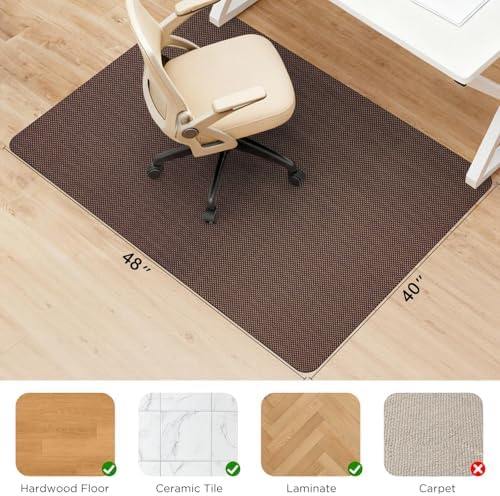 Sycoodeal Chair Mat, 40" x 48" Office Chair Mat for Hardwood and Tile Floor, Heavy Duty Floor Protector for Rolling Chairs, Non-Slip,Computer Mat for Home Office(Brown)