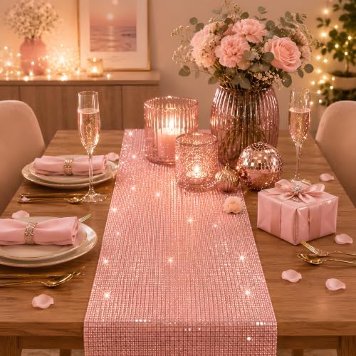 Disco Party Decorations - Pink Glitter Disco Table Runner