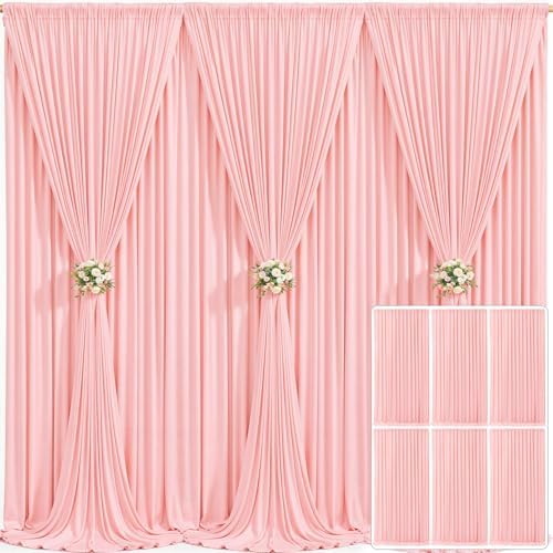 6 Panels Blush Pink Backdrop Curtain for Parties Baby Shower Wrinkle Free Pink Photo Curtains Backdrop Drapes Fabric Decoration for Wedding Birthday Party 30ft(W) x 10ft(H)