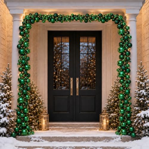 Sosation 29.5Ft Christmas Ball Ornament Garland, Green, Glossy Matte