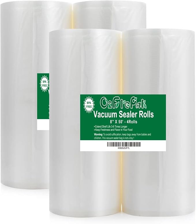 O2frepak 4Pack 8x50' Vacuum Sealer Seal a Meal Bags Rolls with BPA Free