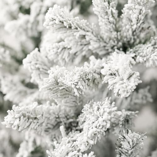 XtremepowerUS 6.5FT Pre-Lit Snow Flocked Artificial Christmas Tree with Warm White Lights, Snowy PVC Branch Tips & Gold Star Topper, Green & White Holiday Christmas Tree