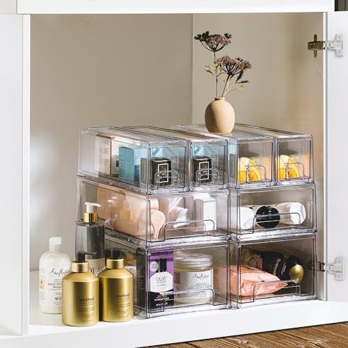 Sorbus Clear Stackable Storage Drawers with Pull-Out Bins (Small, 6 Pack)