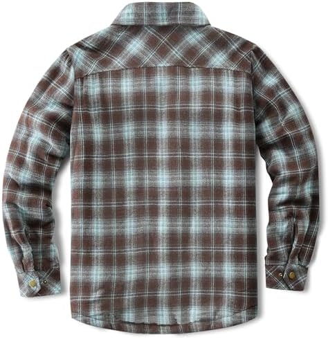 Men's Sherpa Cotton Flannel Shirt Jacket Plaid Button Coat Pocket