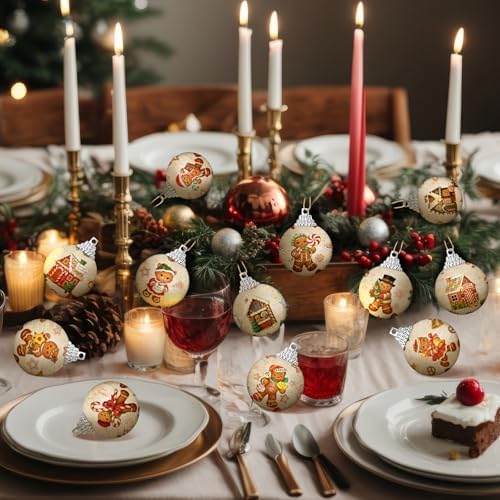 Outus 16 Pcs Christmas Tree Ball Ornaments Vintage Gingerbread Christmas Decorations for Tree Colorful Xmas Decorative Hanging Ornaments for Farmhouse Home Fireplace Decoration Holiday Party Favors