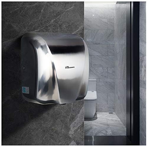 Automatic Commercial Hand Dryers for Bathrooms Commercial 1800W Heavy Duty Stainless Steel Hot Air Compact Electric Hand Dryer Blower, Fast Drying in 10 Seconds (Silver 2)