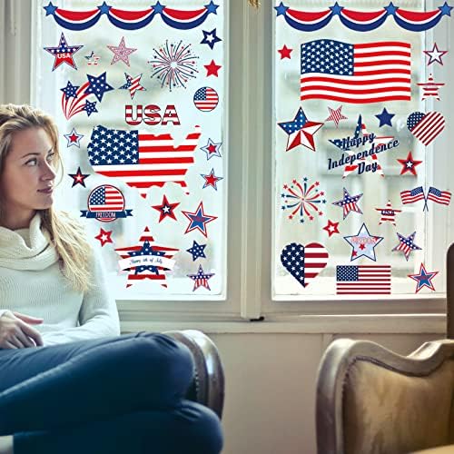 4th of July Decorations Patriotic Window Clings USA Double-Sided Decals