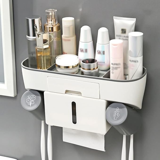 Toothbrush Rack Punch-Free Multifunctional Toothbrush Holder, Wall-Mounted Toothbrush Holder, Storage Rack Bathroom Accessories Rack Bathroom Toothbrush Holder(D,Small)