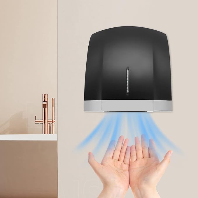 Commercial Hand Dryer Black 1800W High Speed Hot and Cold Wind Wall-Mounted Automatic Electric Hand Dryer with Plug and Two Installation Mothod for Industry Business Restrooms