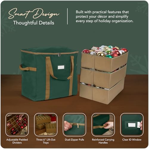 Covermates Adjustable Ornament Storage Bag, 19.25"W x 13"D x 18.5"H, Green