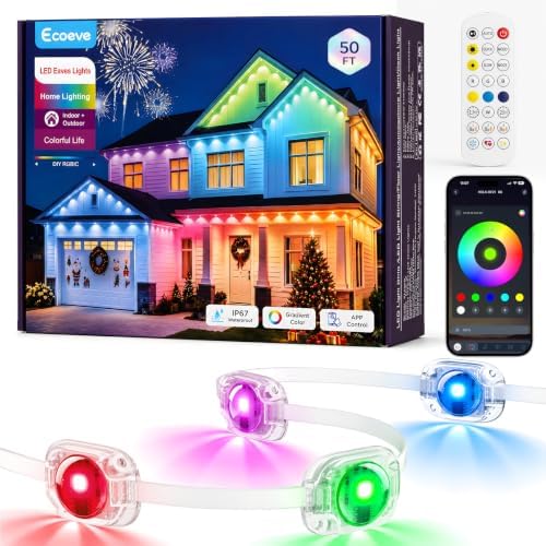 Permanent Outdoor Lights for House, 50ft RGB+IC Christmas LED Lights