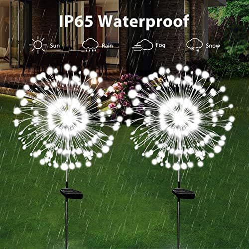 Solar Garden Lights Solar Firework Light Outdoor Waterproof 2 Pack Solar Powered Art Stake Twinkle Lights Outside Decor 180 LED Sparklers String Light for Yard Pathway Christmas Decorations (White)