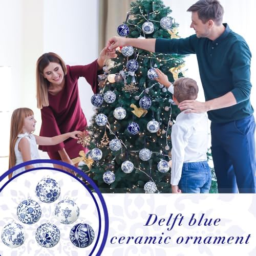 Cindeer 12 Pcs Blue and White Christmas Porcelain Balls, Elegant Style